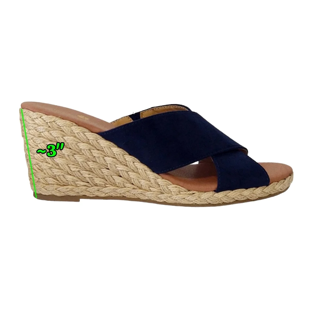 Tommy Bahama Stacey Navy Blue Criss-Cross Fabric Espadrille Wedge Sandals Beachy - Picture 7 of 8